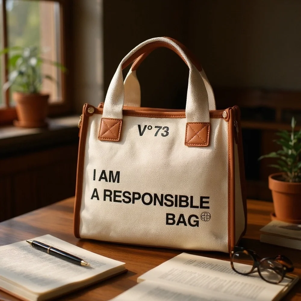 V°73 “I Am a Responsible Bag” Canvas Tote | Vegan Leather Trim | NWT - Picture 7 of 13